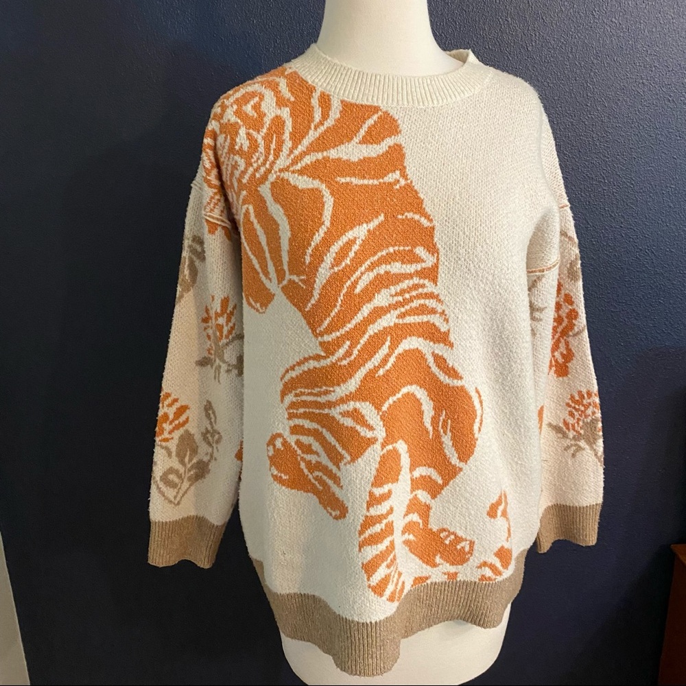 Urban Outfitters Pilcro and the Letterpress Large Tiger Print Oversized Sweater